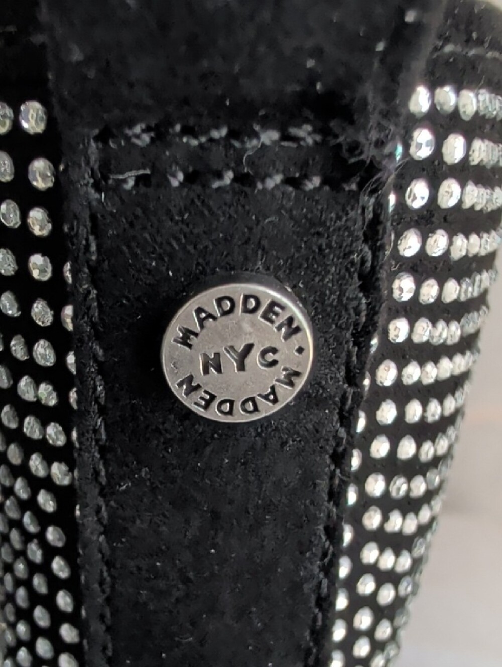 Madden NYC Black Rhinestone Lace-Up Combat Booties with Chunky Lug Sole - Picture 5 of 6